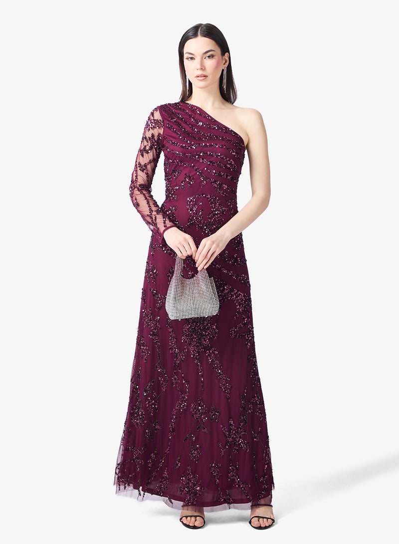 Amelia Rose One Shoulder Sequin Maxi Dress - Image 4