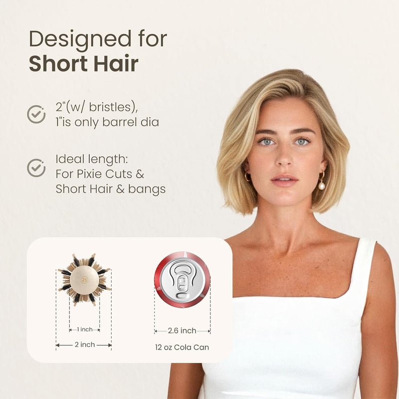 AIMIKE Round Hair Brush, 1 inch Barrel with Boar Bristles, Nano Thermal Ceramic & Ionic Tech, for Blow Drying, Styling, Curling and Shine + 4 Clips (Gold, Unisex, Fine Hair, Short Hair, Anti-Frizz) - Image 3