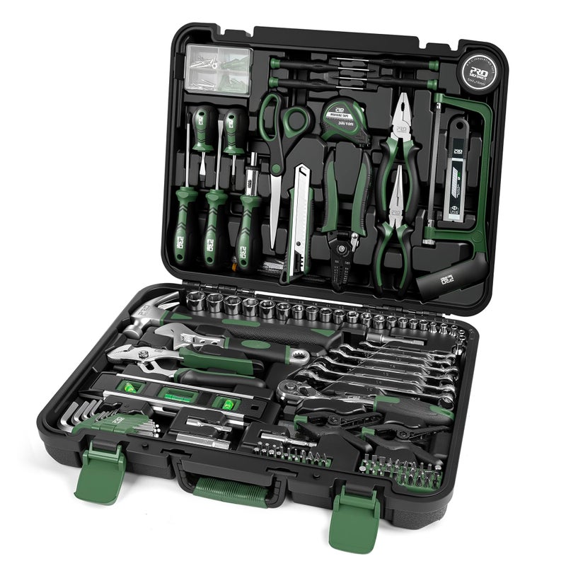 Prostormer 259-Piece Tool Kit, General Household Hand Tool Set with Plastic Storage Toolbox, Portable Complete Repair Tool Box for Home and Car (Green) - Image 1