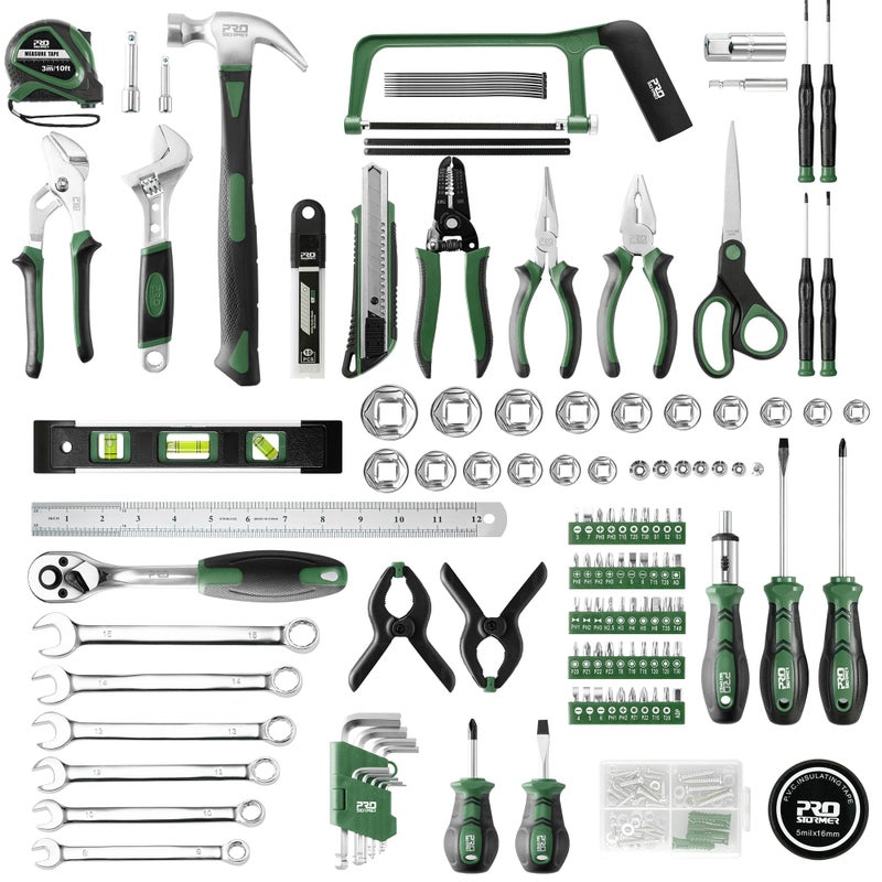 Prostormer 259-Piece Tool Kit, General Household Hand Tool Set with Plastic Storage Toolbox, Portable Complete Repair Tool Box for Home and Car (Green) - Image 2