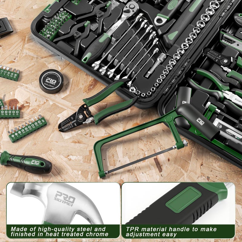 Prostormer 259-Piece Tool Kit, General Household Hand Tool Set with Plastic Storage Toolbox, Portable Complete Repair Tool Box for Home and Car (Green) - Image 4