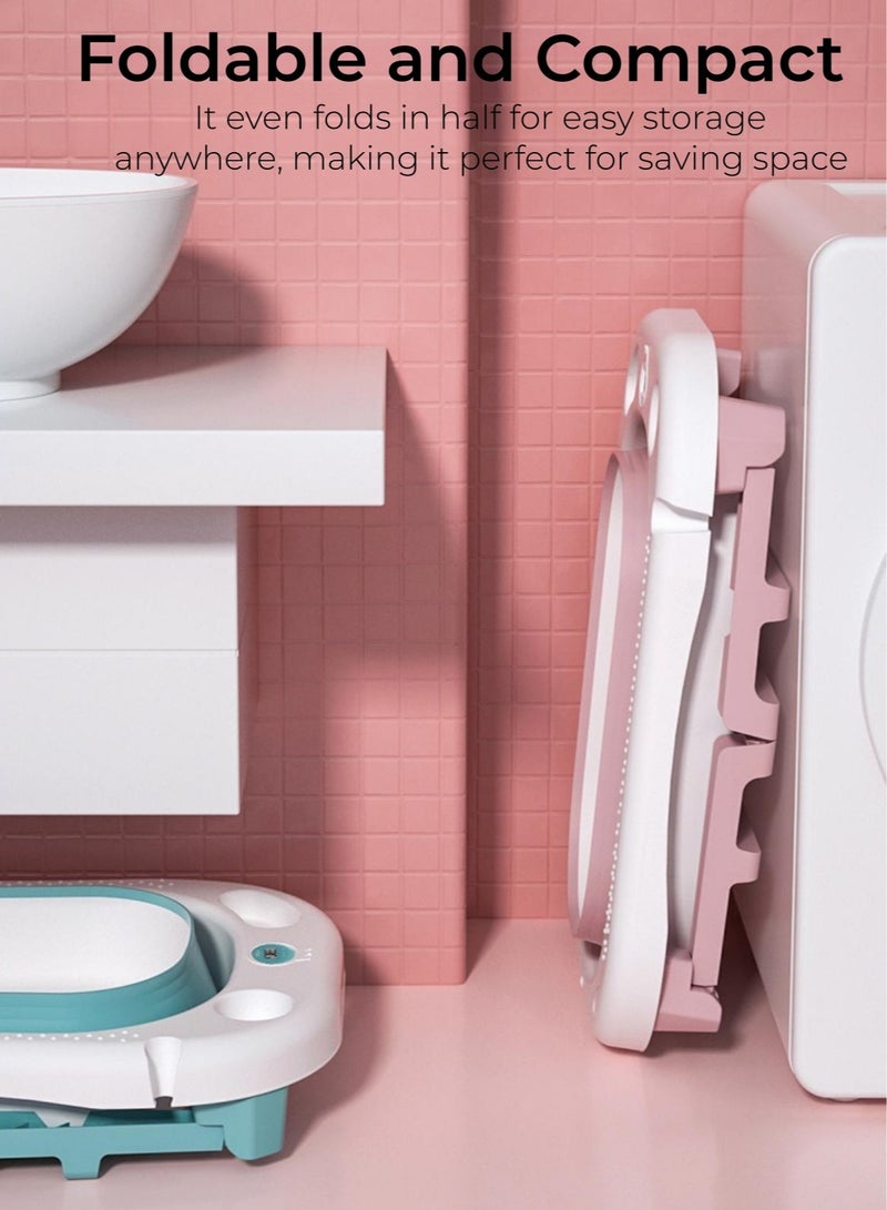 TEN-M JOURNEY Baby Premium Bath Tub with Seat & Thermometer, Portable Travel Collapsible Baby Bathtub with Drain Hole, Durable Foldable Infant Bathtub Newborn to Toddler - Image 2