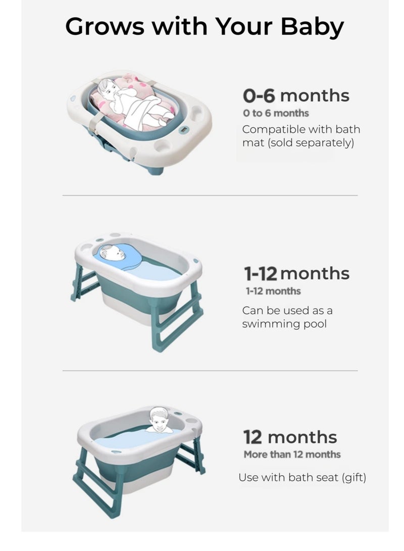 TEN-M JOURNEY Baby Premium Bath Tub with Seat & Thermometer, Portable Travel Collapsible Baby Bathtub with Drain Hole, Durable Foldable Infant Bathtub Newborn to Toddler - Image 4