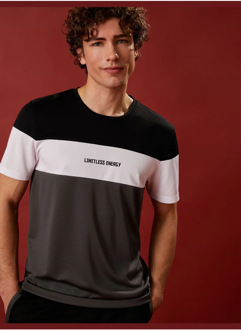 كوتون Sport T-Shirt Slogan Printed Multicolor Crew Neck