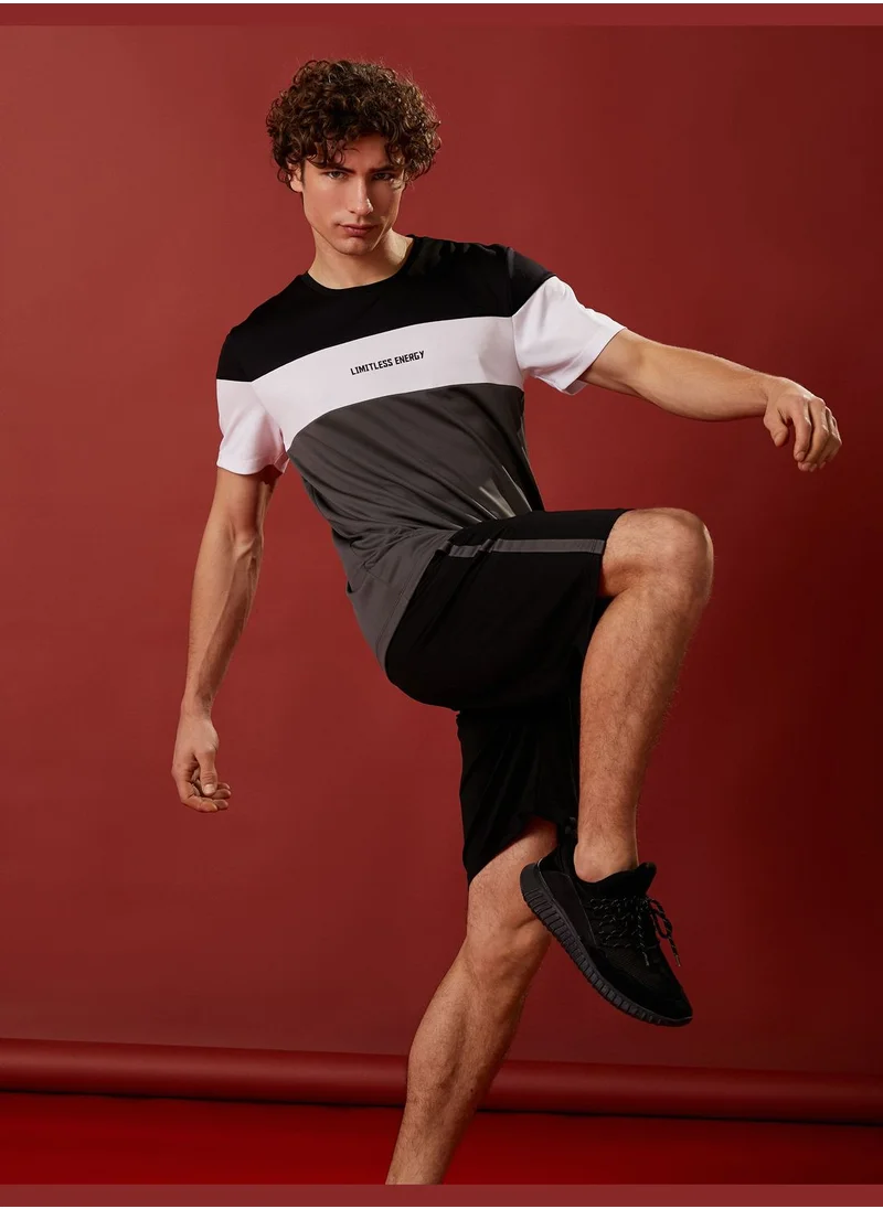 كوتون Sport T-Shirt Slogan Printed Multicolor Crew Neck