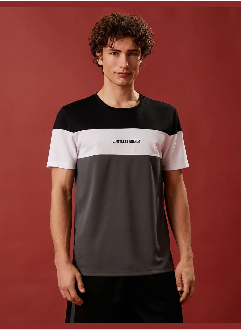 كوتون Sport T-Shirt Slogan Printed Multicolor Crew Neck