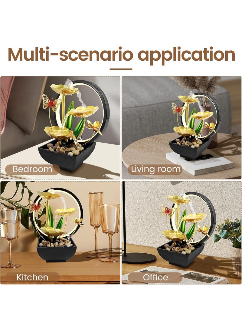 نافورة مياه سطح المكتب مزودة بإضاءة LED دائرية وأحجار طبيعية، نافورة شلال سطح المكتب تعمل بمنفذ USB، نافورة مياه زين، مرطب هواء داخلي، ديكور منزلي ومكاتب (الطراز أ). - Image 5