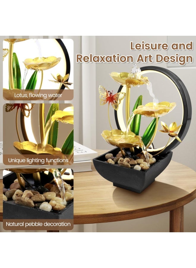 نافورة مياه سطح المكتب مزودة بإضاءة LED دائرية وأحجار طبيعية، نافورة شلال سطح المكتب تعمل بمنفذ USB، نافورة مياه زين، مرطب هواء داخلي، ديكور منزلي ومكاتب (الطراز أ). - Image 3