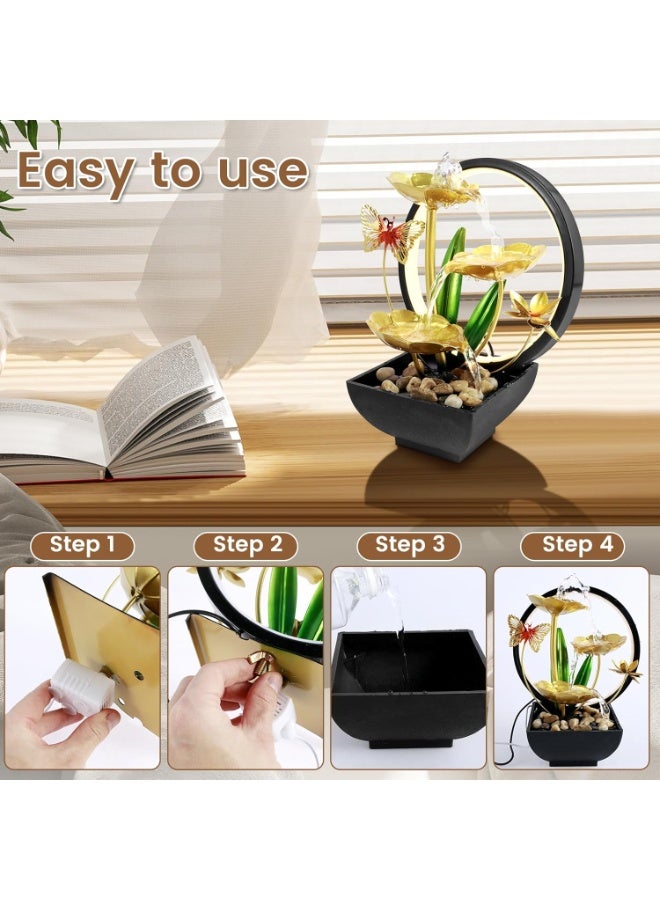 نافورة مياه سطح المكتب مزودة بإضاءة LED دائرية وأحجار طبيعية، نافورة شلال سطح المكتب تعمل بمنفذ USB، نافورة مياه زين، مرطب هواء داخلي، ديكور منزلي ومكاتب (الطراز أ). - Image 4