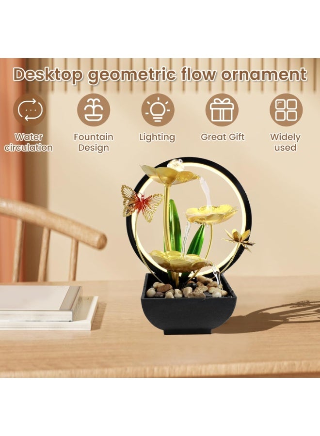 نافورة مياه سطح المكتب مزودة بإضاءة LED دائرية وأحجار طبيعية، نافورة شلال سطح المكتب تعمل بمنفذ USB، نافورة مياه زين، مرطب هواء داخلي، ديكور منزلي ومكاتب (الطراز أ). - Image 2