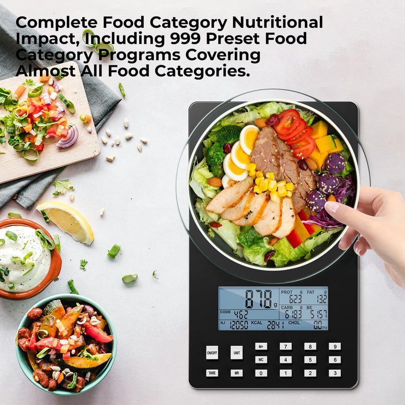 UNIWEIGH Nutrition Food Scale,5KG Digital Food Scale for Weight Loss,Prefect for Calculating Food Facts,Calorie Counting,Meal Prep,Fat,KCAL,Carbohydrates,Cholestero,with Food Grade Glass - Image 3