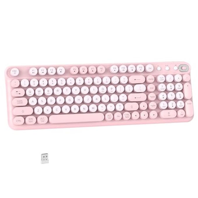 Links9+ Wireless Bluetooth Keyboard, Retro Round Typewriter Keyboard, Dual Mode Bluetooth & 2.4Ghz Receiver, Compatible With Windows, Macos, Ipad, Android, Laptops, And Tablets (Pink) - Image 4