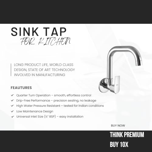 10X Rotatable Brass Kitchen Sink Tap ST-441123 Wall Mount Chrome Plate - Image 2