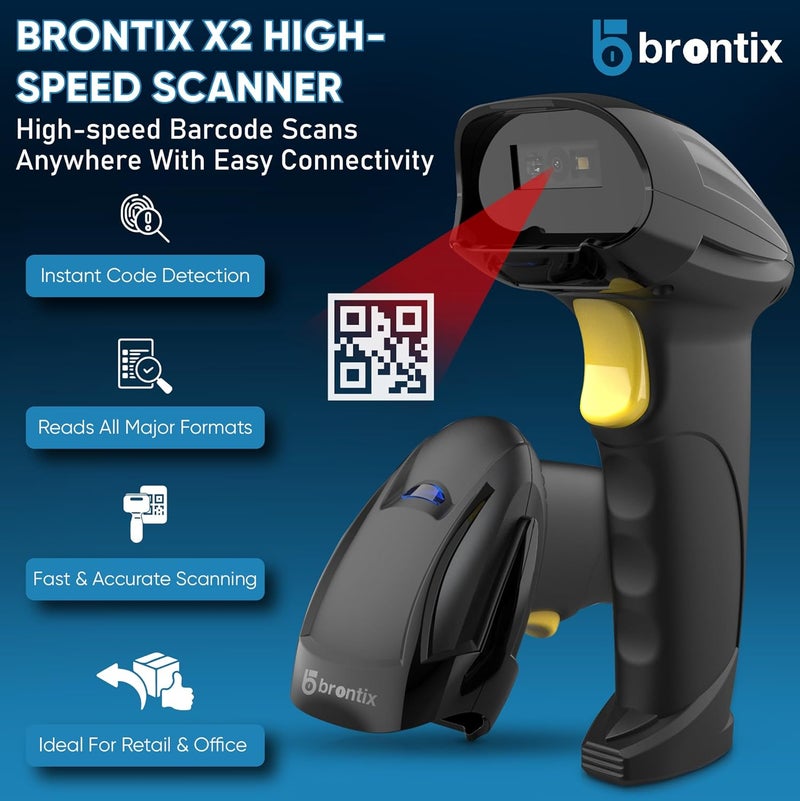 BRONTIX 2D & 1D Super Fast Barcode Scanner Wireless & Wired 2.4GHz | QR Code Scanner Rechargeable | USB Handheld Barcode Reader with Induction Scanning, Built-in Light, ABS Body | 1 Year Warranty - Image 3