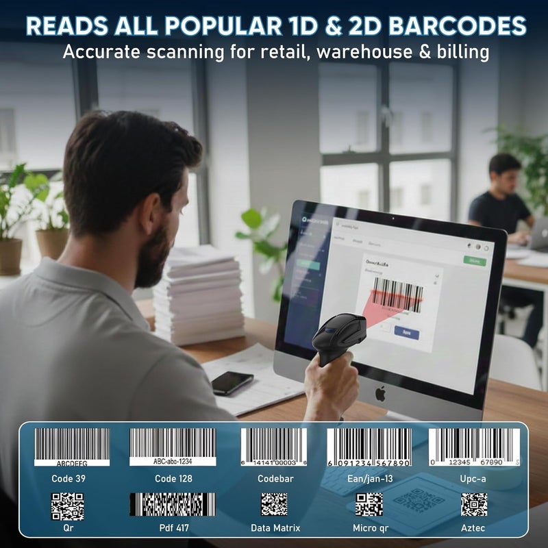 BRONTIX 2D & 1D Super Fast Barcode Scanner Wireless & Wired 2.4GHz | QR Code Scanner Rechargeable | USB Handheld Barcode Reader with Induction Scanning, Built-in Light, ABS Body | 1 Year Warranty - Image 4