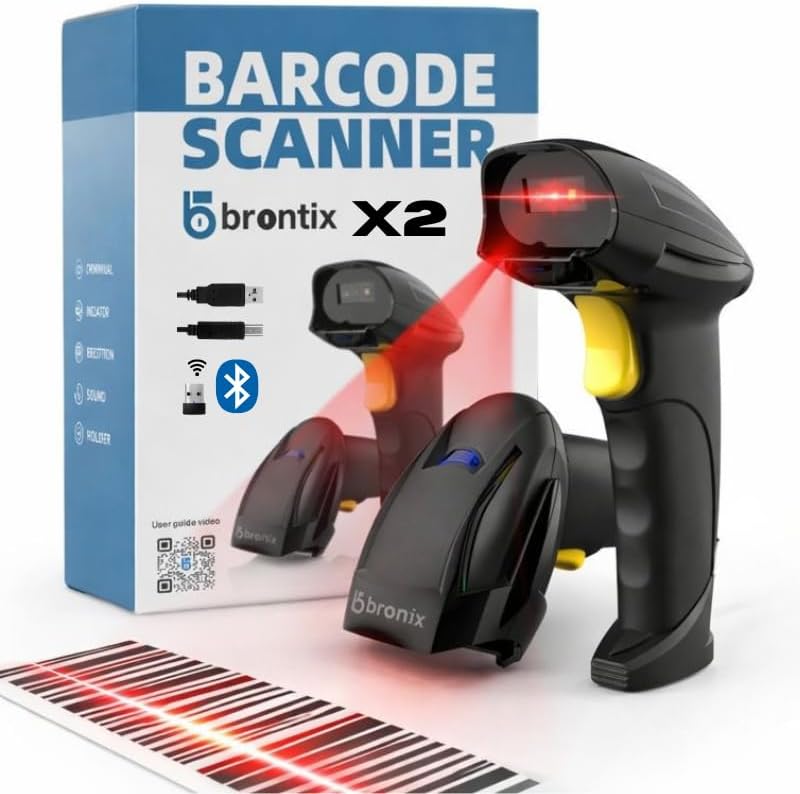 BRONTIX 2D & 1D Super Fast Barcode Scanner Wireless & Wired 2.4GHz | QR Code Scanner Rechargeable | USB Handheld Barcode Reader with Induction Scanning, Built-in Light, ABS Body | 1 Year Warranty - Image 1
