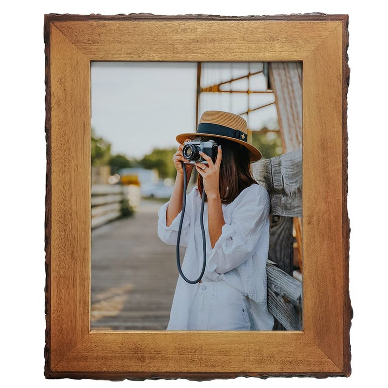 Eosglac 8x10 Live Edge Picture Frames Rustic Wooden Photo Frame Farmhouse Decor for Tabletop or Wall Display Natural Brown