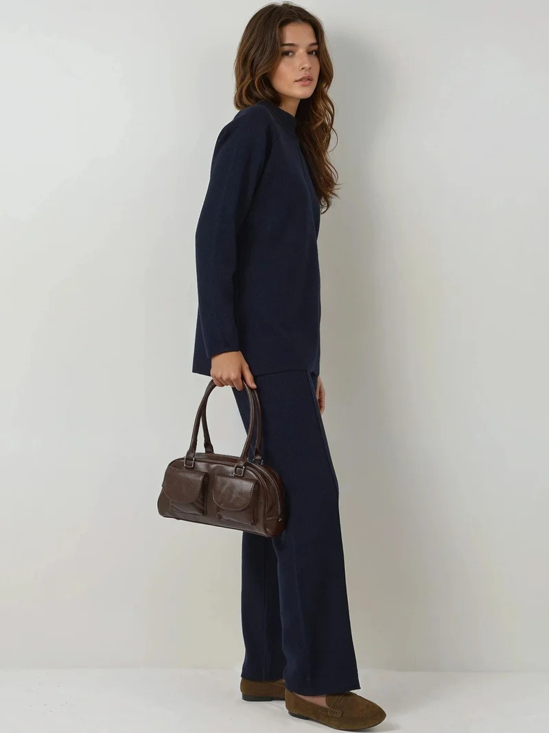 MY FASHION MY FASHION Ribbed Knit Co-Ord Set with Crew Neck