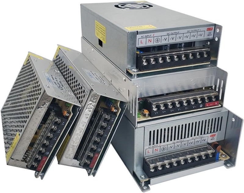 مصدر طاقة بجهود 3V، 5V، 9V، 12V، 15V، 18V، 24V، 36V، بتدفقات تتراوح بين 1A و 50A، مخصص للمصابيح LED. يتوفر بجهود 3V، 5V، 9V، 12V، 15V، 18V، 24V، 36V، وي��كن تحويل الجهد من 220V إلى 12V (أو 24V بتدفق 20A). - Image 1