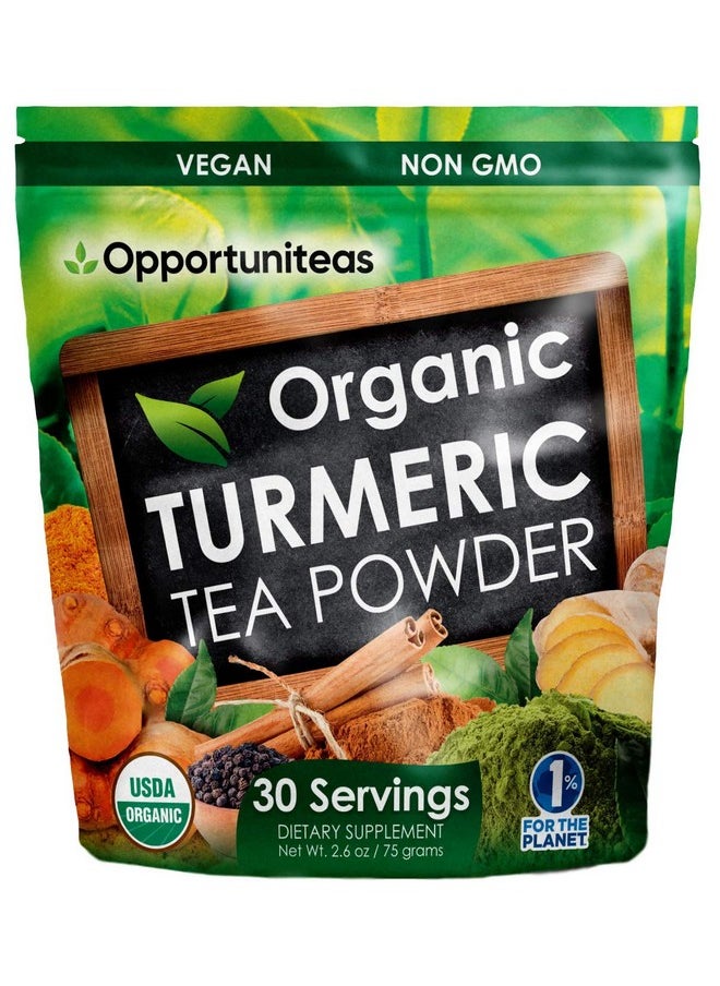 Opportuniteas Organic Turmeric Tea Powder Matcha Green Tea Turmeric Cinnamon Ginger Black Pepper Natural Joint Support Supplement For Juice Smoothie & Drinks Vegan & Nongmo 30 Servings  - Image 1