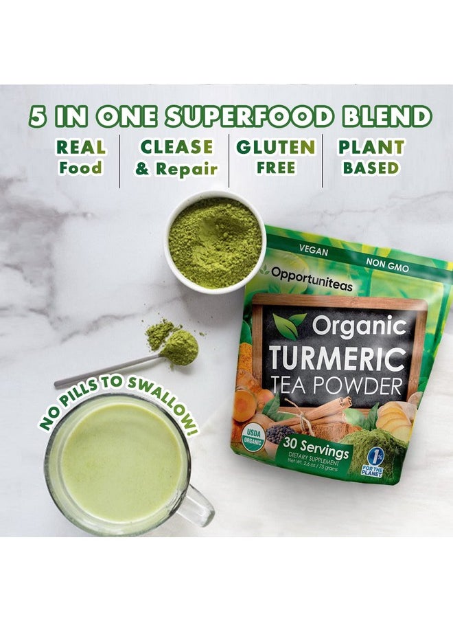 Opportuniteas Organic Turmeric Tea Powder Matcha Green Tea Turmeric Cinnamon Ginger Black Pepper Natural Joint Support Supplement For Juice Smoothie & Drinks Vegan & Nongmo 30 Servings  - Image 2
