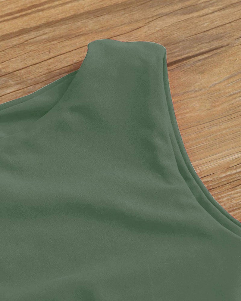 Balasami Women's Cut Out Tie Knot Front Scoop High Neck Tank Crop Top Bikini Swimsuit Top Only Olive Green - Image 5