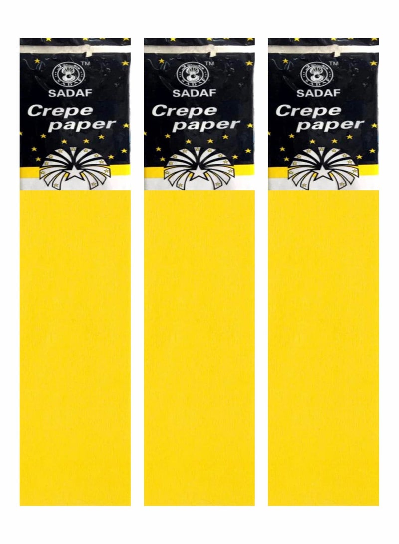Sadaf Crepe Paper For Art Yellow Colour 50x200cm Size (Pack of 3) - Image 1