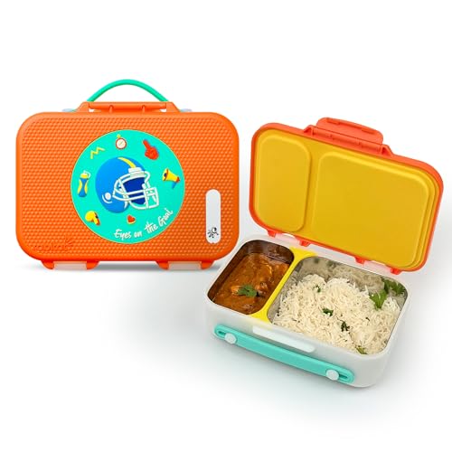 rabitat Munchbee Pro Stainless Steel Kids Lunch Box 850ml- Food-Grade Steel Bento Tiffin | 2-Year Brand Warranty | Spill-Proof Flick-Lock | 3 Compartments, BPA-Free, School-Safe | Mad Eye - Image 1