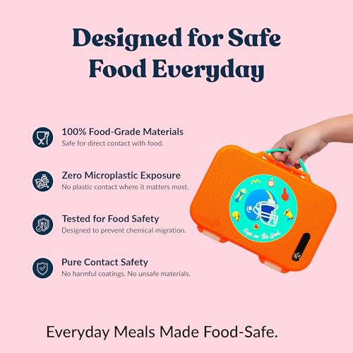 rabitat Munchbee Pro Stainless Steel Kids Lunch Box 850ml- Food-Grade Steel Bento Tiffin | 2-Year Brand Warranty | Spill-Proof Flick-Lock | 3 Compartments, BPA-Free, School-Safe | Mad Eye - Image 2