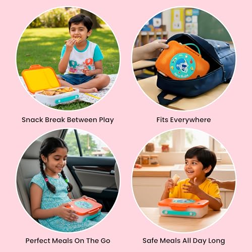 rabitat Munchbee Pro Stainless Steel Kids Lunch Box 850ml- Food-Grade Steel Bento Tiffin | 2-Year Brand Warranty | Spill-Proof Flick-Lock | 3 Compartments, BPA-Free, School-Safe | Mad Eye - Image 5