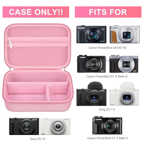 BOVKE Carrying Case for Canon G7X Mark III Mark II PowerShot SX740 SX730 Sony ZV1 IIZV1F Compact 4K Vlogging Digital Camera Travel Storage Bag for Tripod Microphone Cameras Accessory Pink - Image 3