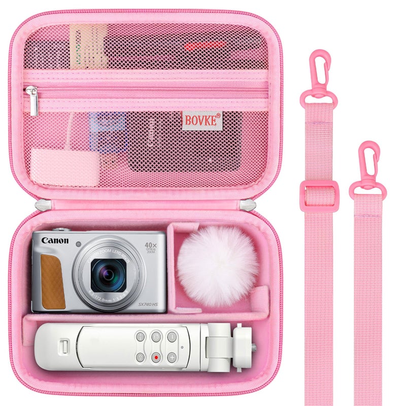 BOVKE Carrying Case for Canon G7X Mark III Mark II PowerShot SX740 SX730 Sony ZV1 IIZV1F Compact 4K Vlogging Digital Camera Travel Storage Bag for Tripod Microphone Cameras Accessory Pink - Image 2