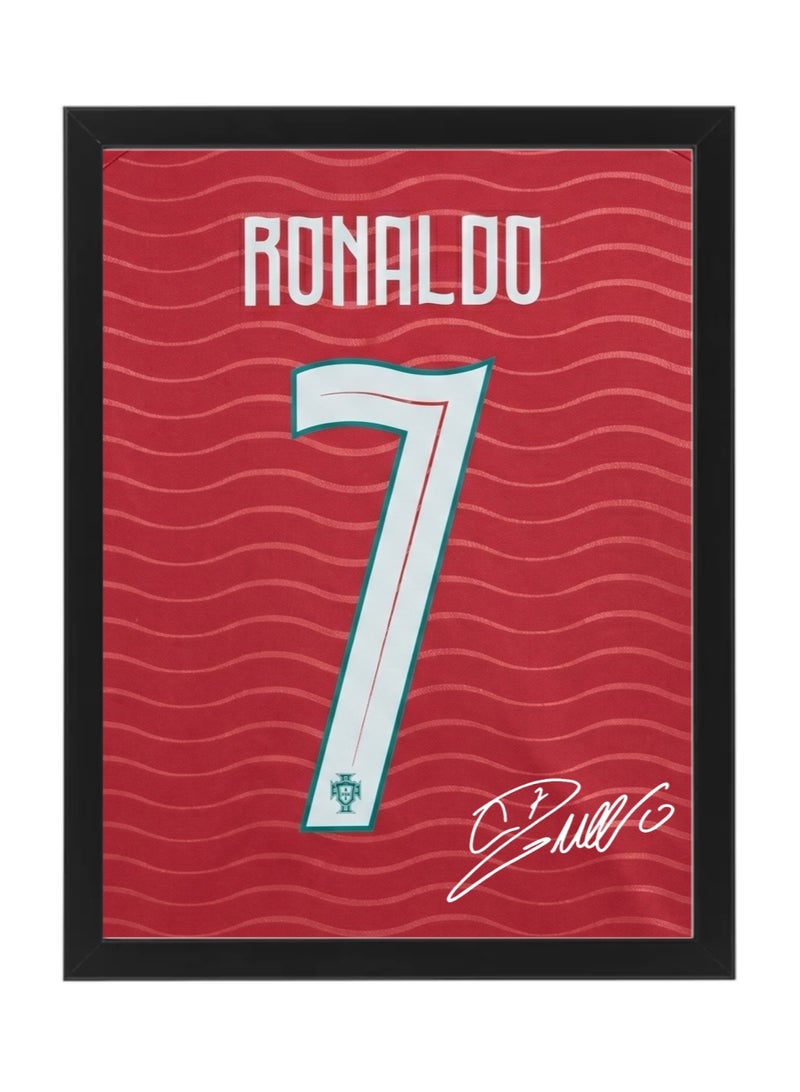 Cristiano Ronaldo Portugal Jersey #7 World Cup 2026 with Printed Autograph Framed Poster 30x40cm , Soccer Memorabilia Gift for Football Fans