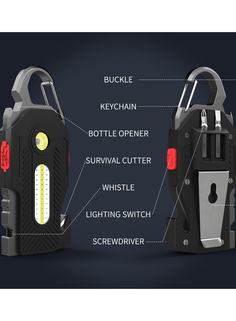 Zikra Keychain Flashlight, Rechargeable Flashlights, 7-in-1 Mini COB Keychain Work Light, 6 Lighting Modes with Bottle Opener Screwdriver Survival Whistle for Camping Fishing Hiking Emergency - Image 3