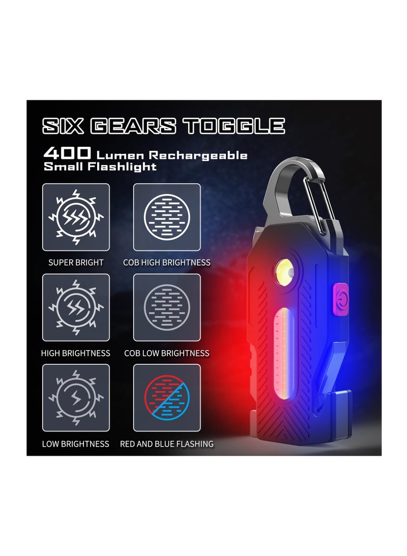 Zikra Keychain Flashlight, Rechargeable Flashlights, 7-in-1 Mini COB Keychain Work Light, 6 Lighting Modes with Bottle Opener Screwdriver Survival Whistle for Camping Fishing Hiking Emergency - Image 2