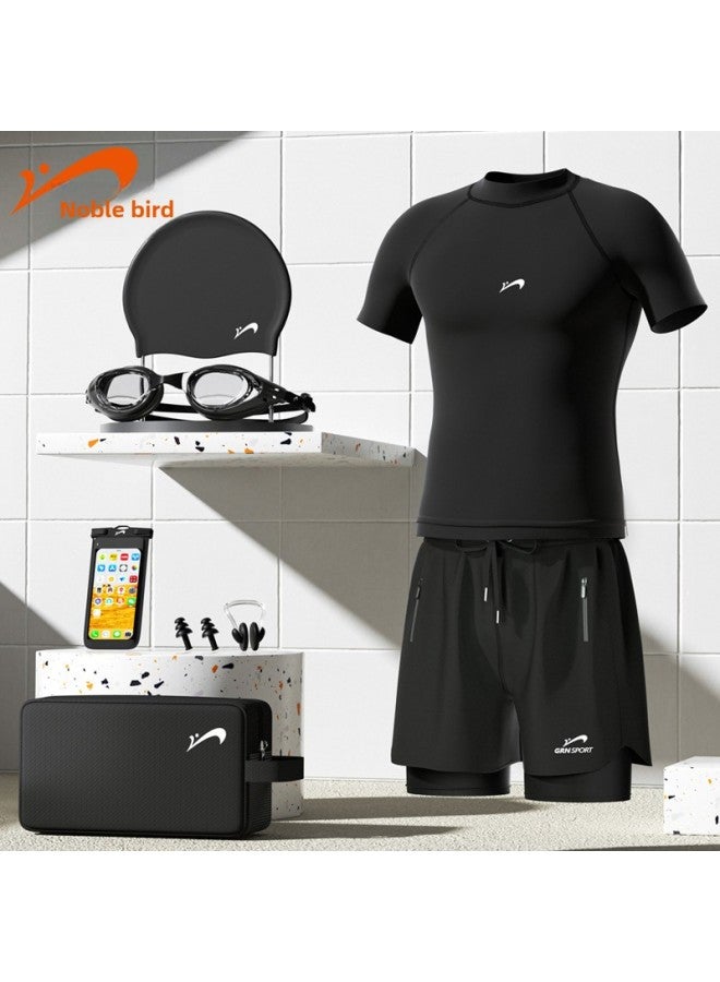 Loquat Noble Bird Swimsuit Men's Professional Double-layer Anti-embarrassment Swimming Trunks Sun Protection Men's Swimsuit Diving Suit Suit Wholesale-Color:Black Swimming Trunks- - Image 2