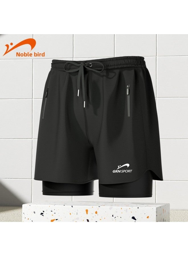 Loquat Noble Bird Swimsuit Men's Professional Double-layer Anti-embarrassment Swimming Trunks Sun Protection Men's Swimsuit Diving Suit Suit Wholesale-Color:Black Swimming Trunks- - Image 1