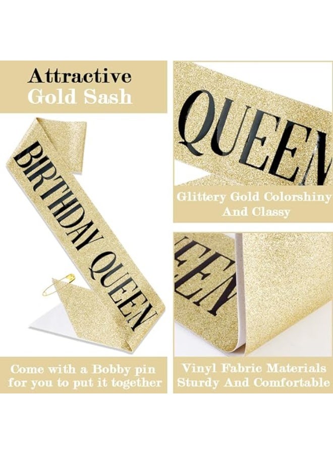 Birthday Queen Sash and Crown for Women - Gold Rhinestone Tiara and Sash Set for Birthday Decorations Outfits for Women - Image 3