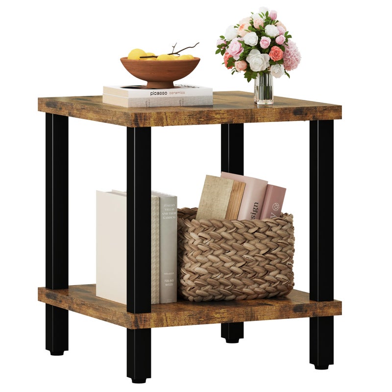 MMEOLUOOK Large End Table Square Side Table Modern Sofa Table 20 Inch Industrial Coffee Table NightStand with 2-Tier Storage Shelf for Living Room Bedroom Rustic Brown MLBZ06R - Image 1
