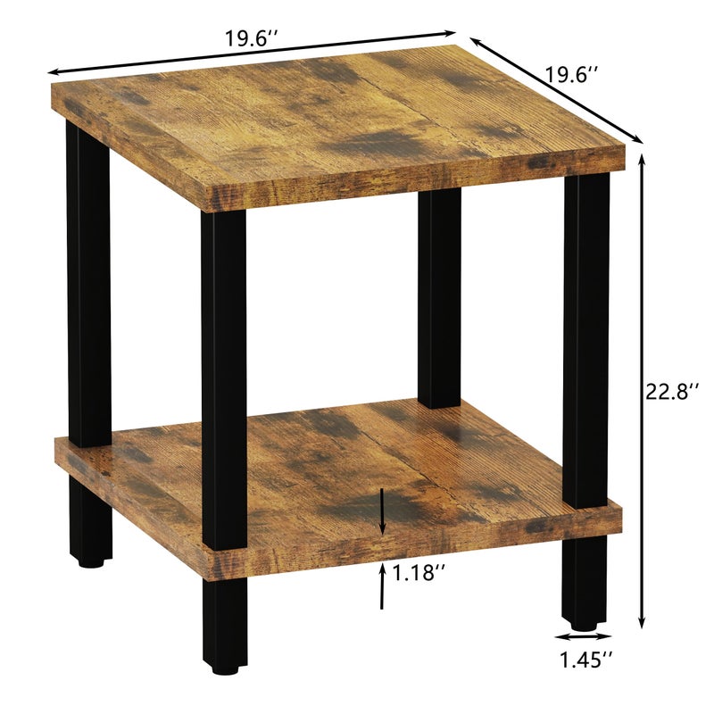 MMEOLUOOK Large End Table Square Side Table Modern Sofa Table 20 Inch Industrial Coffee Table NightStand with 2-Tier Storage Shelf for Living Room Bedroom Rustic Brown MLBZ06R - Image 3
