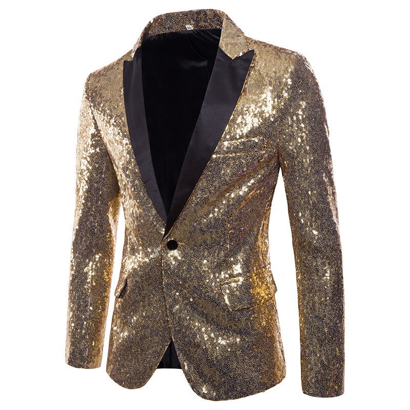 European and American Performance Dress Golden Sequin Suit South Korea Suit Nightclub Mens Host MC Studio Jacket Mens plus size gold - Image 1