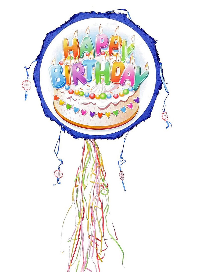 Party Time Pinata 18 inch Pull string Blue HBD Cake Design Pinata Game Activity Party Supplies And Decorations - Image 1