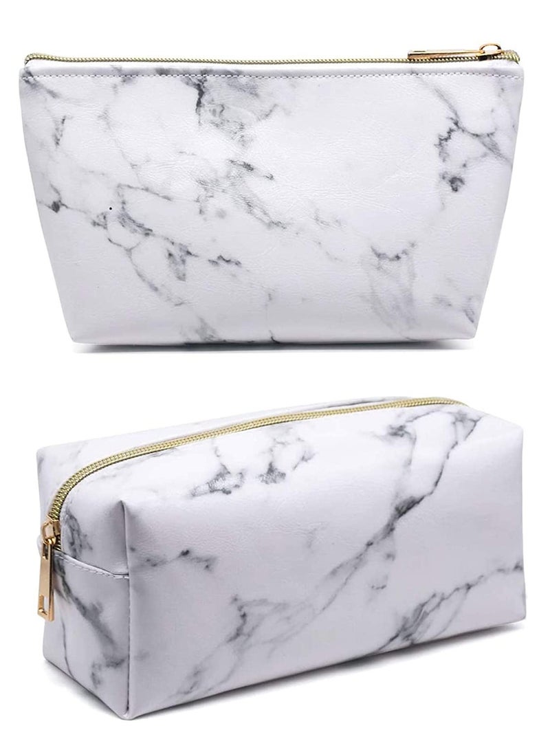 Zikra 2 Pieces Marble Makeup Bags Set Portable Travel Cosmetic Pouch Waterproof Toiletry Multi-Function Jewelry Organizers Storage Case with Golden Zipper for Women Girls - Image 1