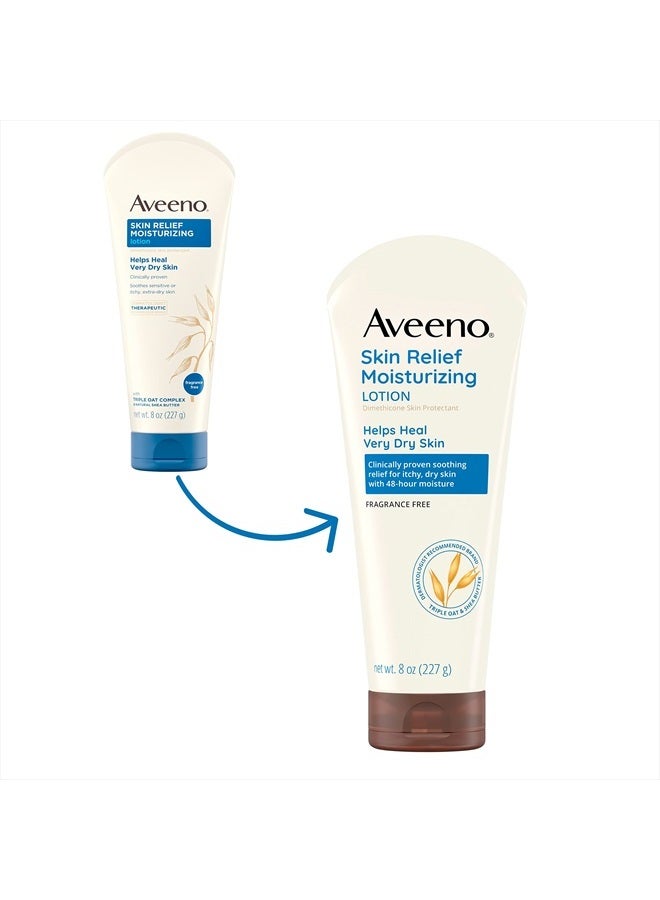 Aveeno Skin Relief Moisturizing Lotion for Very Dry Skin with Soothing Triple Oat & Shea Butter Formula, Dimethicone Skin Protectant Helps Heal Itchy, Dry Skin, Fragrance-Free, 8 fl. oz - Image 2