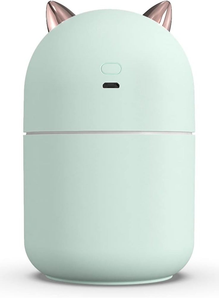 بيتشو مرطب هواء صغير لطيف على شكل قطة، سعة 300 مل، مرطب هواء للسيارة برذاذ بارد، إيقاف تشغيل تلقائي، ضوء ليلي LED، مرطب لغرفة نوم الطفل، المنزل، المكتب، السفر، أخضر - Image 2