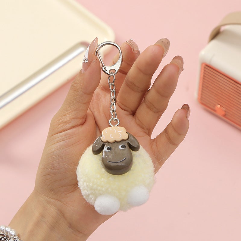 New Cute Creative Fur Ball Sheep Car Bag Keychain Pendant Super Cute Fur Lamb Style Pendant - Image 3