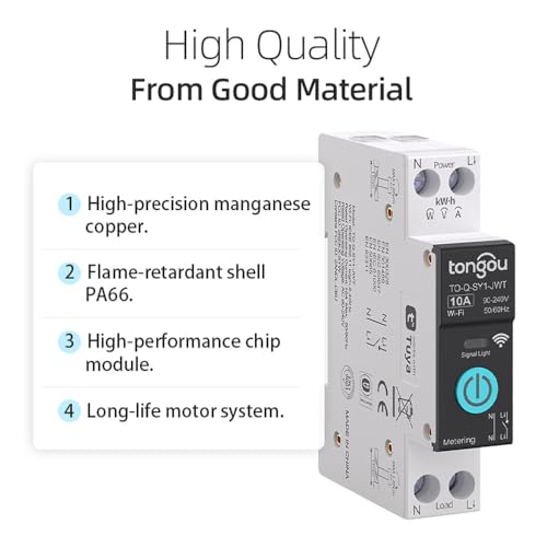 TONGOU DIY 1P+N Smart Wi-Fi Switch, Work with Alexa and Google Assistant for Voice Control, 10A with Energy Monitor, Smart Life/Tuya APP Remote Control, Timer Functions, DIN Rail Mounted,FCC Certified - Image 5
