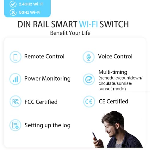 TONGOU DIY 1P+N Smart Wi-Fi Switch, Work with Alexa and Google Assistant for Voice Control, 10A with Energy Monitor, Smart Life/Tuya APP Remote Control, Timer Functions, DIN Rail Mounted,FCC Certified - Image 3