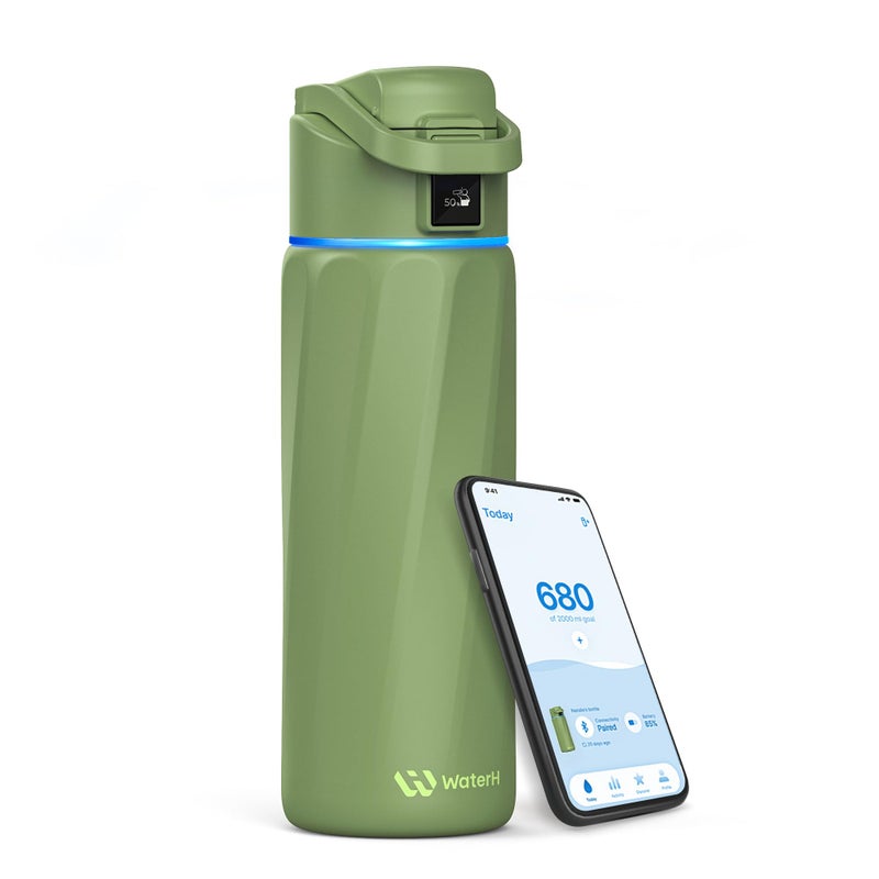 WaterH BOOST Smart Water Bottle that Reminds You to Drink 24oz BPAFree Stainless Steel Vacuum Insulated Wide Mouth Water Tracker Bottle with APP for School Gym Office Ideal for Fathers Day - Image 2