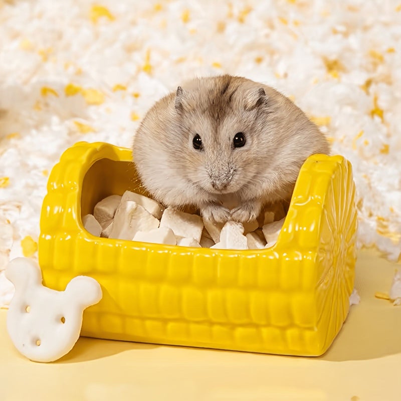 Ceramic Non Slip Corn Shaped Feeding Bowl for Small Hamsters Golden Bears Meerkats - Image 1